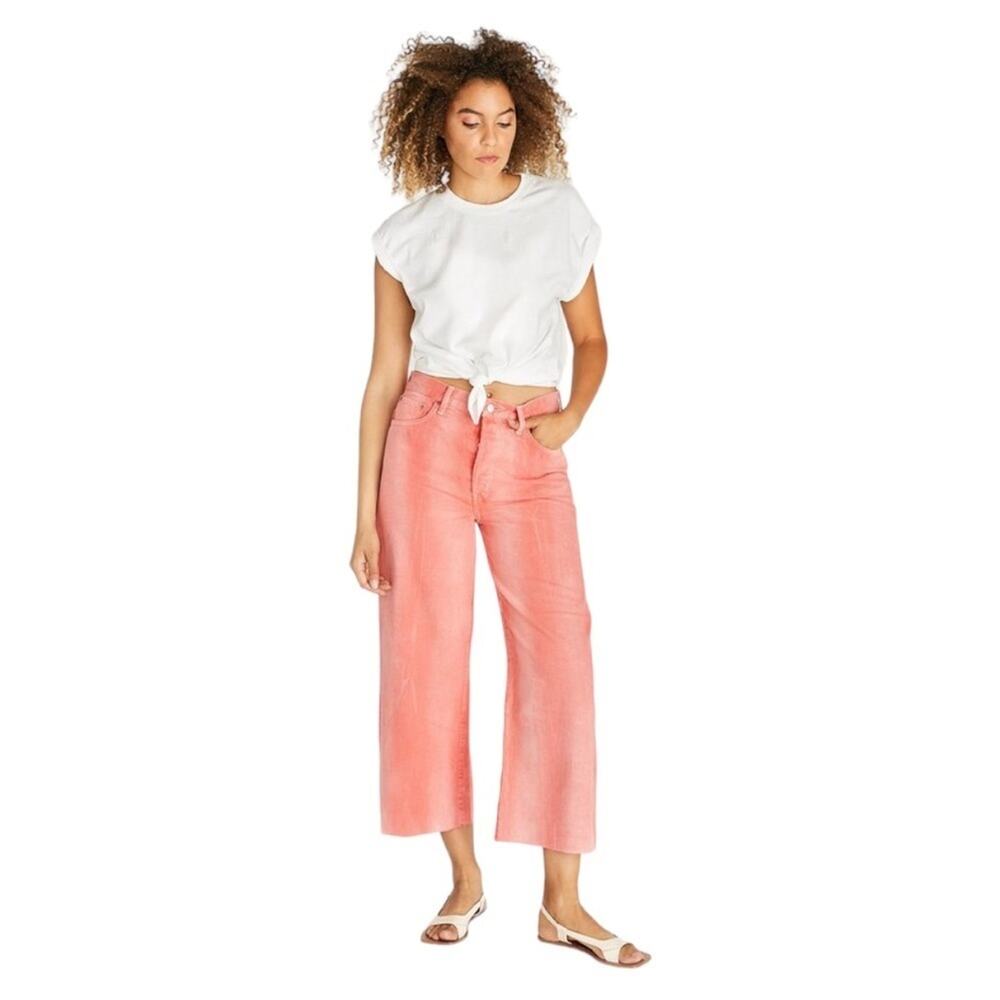 Etica The Devon Wide Leg Crop Jeans In Waterline Fire Coral Size 30